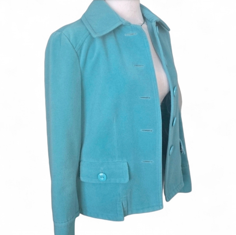 Chicos Fleece Lined Turquoise Pea Coat Jacket‎ Blazer Size XS